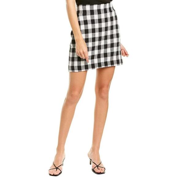 Veronica Beard Women's Arezzo Buffalo Plaid Mini Skirt Black White Front Pockets - Picture 2 of 10